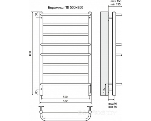 Электрический полотенцесушитель Terminus Евромикс П8 500х850 электро ( new встроен диммер справа)