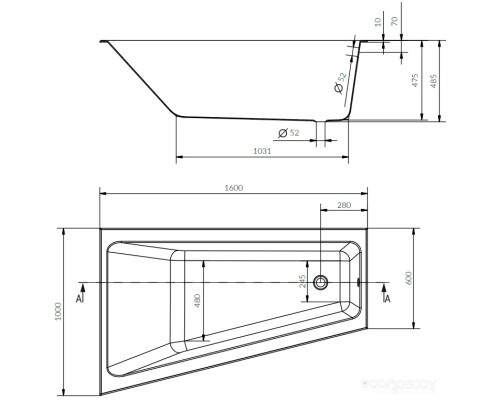 Ванна Cersanit Crea 160x100 L (с ножками) S301-232