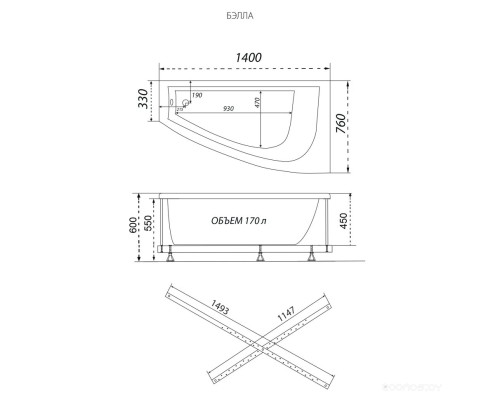 Ванна Triton Бэлла 140x76 (левая)