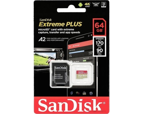 Карта памяти SanDisk Extreme microSDXC SDSQXBZ-064G-GN6MA 64GB (с адаптером)