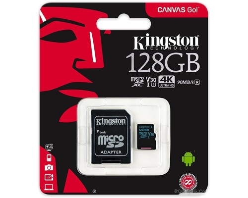 Карта памяти Kingston Canvas Go! SDCG2/128GB microSDXC 128GB (с адаптером)