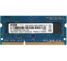 Модуль памяти Foxline 8GB DDR3 SODIMM PC3-12800 FL1600D3S11L-8G