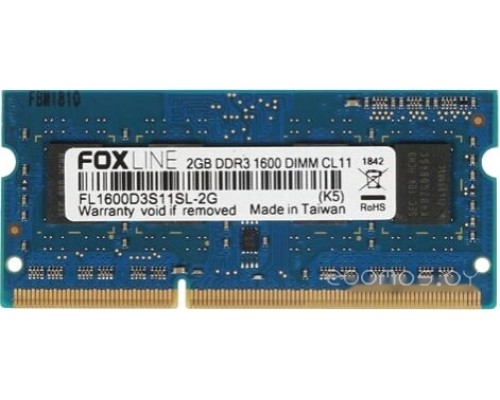 Модуль памяти Foxline 8GB DDR3 SODIMM PC3-12800 FL1600D3S11L-8G