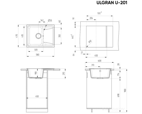 Кухонная мойка Ulgran U-201 343 (АНТРАЦИТ)