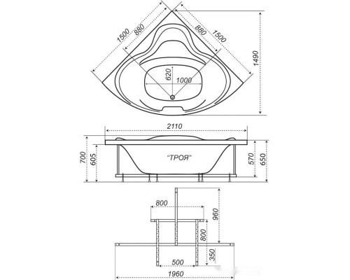 Ванна Triton Троя 150x150 (с каркасом)