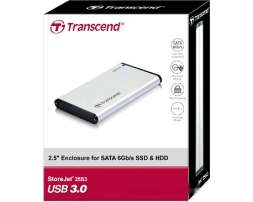 Бокс для жесткого диска Transcend StoreJet 25S3 (серебристый)