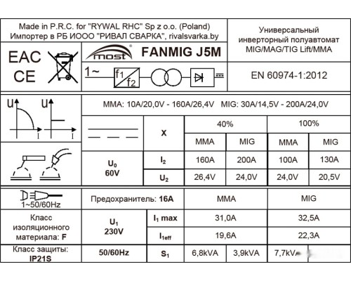 Сварочный инвертор Most FANMIG J5M