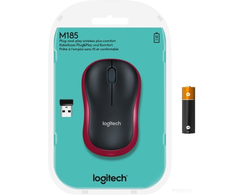 Мышь Logitech M185 (черный/красный)