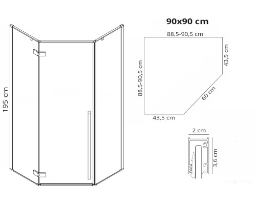 Душевой уголок Rea Diamond 90x90 (золотой/прозрачное стекло)