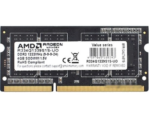 Модуль памяти AMD Radeon R3 Value Series 2GB DDR3 SODIMM PC3-10600 R332G1339S1S-U