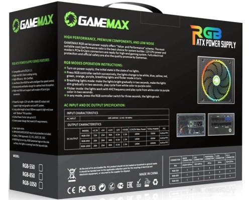 Блок питания GameMax RGB-850