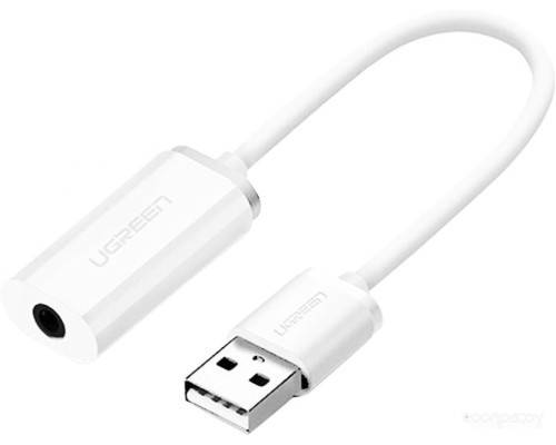 Адаптер Ugreen US206 30712 USB Type-A - 3.5 мм (0.15 м, белый)