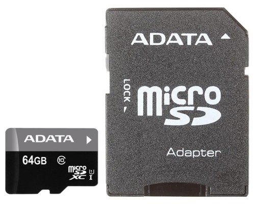 Карта памяти A-Data Premier microSDXC Class 10 UHS-I U1 64GB + SD adapter