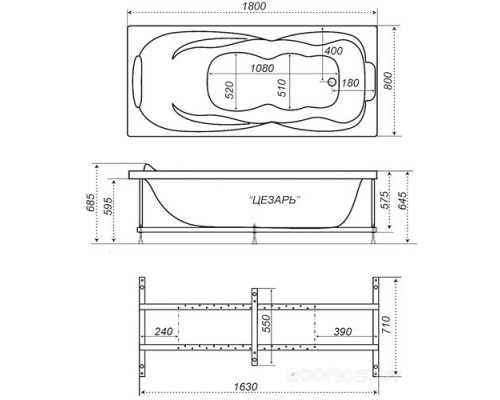 Ванна Triton Цезарь Экстра 180x80 Комфорт (гидро/спина/кран переключатель/хромотерапия)