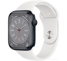 Умные часы Apple Watch Series 8 45 мм (алюминиевый корпус, полуночный/белый, спортивный силиконовый ремешок)