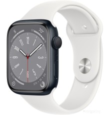 Умные часы Apple Watch Series 8 45 мм (алюминиевый корпус, полуночный/белый, спортивный силиконовый ремешок)