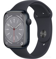 Умные часы Apple Watch Series 8 45 мм (алюминиевый корпус, полуночный/полуночный, спортивный силиконовый ремешок)