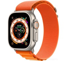 Профессиональные умные часы Apple Watch Ultra LTE 49 мм (титановый корпус, титановый/оранжевый, текстильный ремешок размера M)