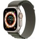 Профессиональные умные часы Apple Watch Ultra LTE 49 мм (титановый корпус, титановый/темно-зеленый, текстильный ремешок размера M)