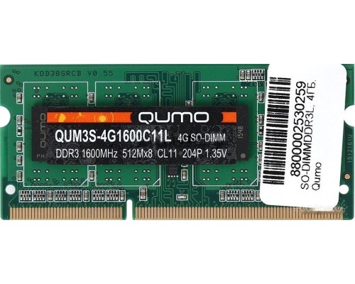 Модуль памяти Qumo 4GB DDR3 SODIMM PC3-12800 QUM3S-4G1600C11L