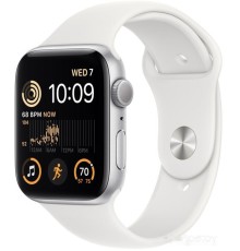 Умные часы Apple Watch SE 2 44 мм (алюминиевый корпус, серебристый/белый, спортивный силиконовый ремешок)