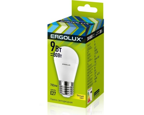 Лампочка Ergolux LED G45 E27 9 Вт 3000 К 13176