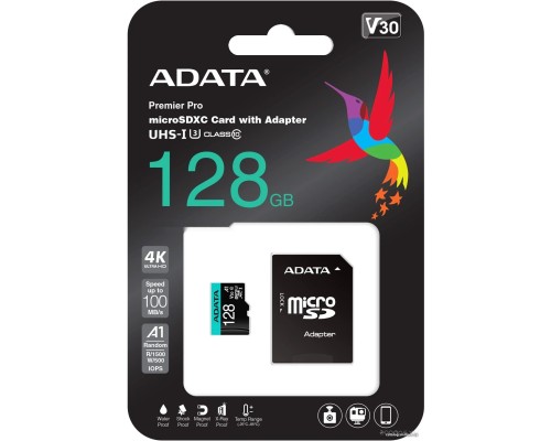 Карта памяти A-Data Premier Pro AUSDX128GUI3V30SA2-RA1 microSDXC 128GB (с адаптером)