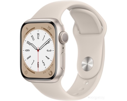 Умные часы Apple Watch Series 8 41 мм (алюминиевый корпус, звездный свет/звездный свет, спортивный силиконовый ремешок)