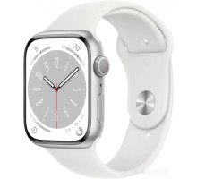 Умные часы Apple Watch Series 8 45 мм (алюминиевый корпус, серебристый/белый, спортивный силиконовый ремешок)