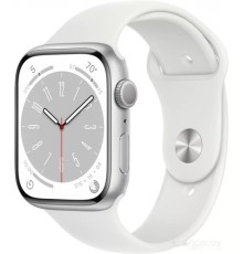 Умные часы Apple Watch Series 8 45 мм (алюминиевый корпус, серебристый/белый, спортивный силиконовый ремешок)