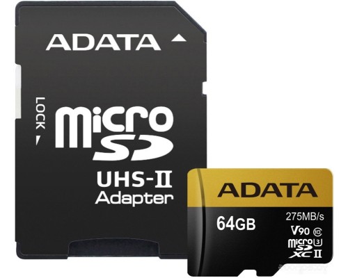 Карта памяти A-Data microSDXC UHS-II 64GB + адаптер [AUSDX64GUII3CL10-CA1]