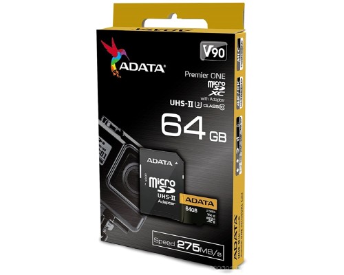 Карта памяти A-Data microSDXC UHS-II 64GB + адаптер [AUSDX64GUII3CL10-CA1]