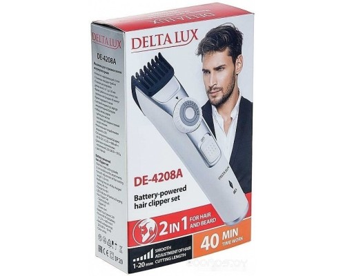 Машинка для стрижки волос DELTA Lux DE-4208A (белый/серебристый)
