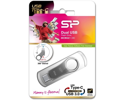 USB Flash Silicon Power Mobile 80 Gray 64GB (SP064GBUC3C80V1S)