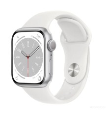 Умные часы Apple Watch Series 8 41 мм (алюминиевый корпус, серебристый/белый, спортивный силиконовый ремешок)