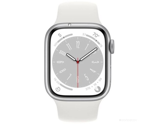 Умные часы Apple Watch Series 8 41 мм (алюминиевый корпус, серебристый/белый, спортивный силиконовый ремешок)