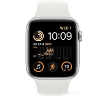 Умные часы Apple Watch SE 2 44 мм (алюминиевый корпус, серебристый/белый, спортивный силиконовый ремешок M/L)