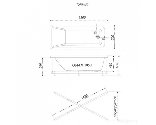 Ванна 1AcReal Тори 160х70