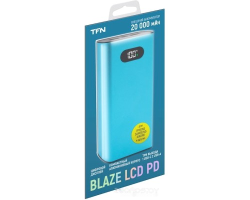 Портативное зарядное устройство TFN Blaze LCD PD 20000mAh (голубой)