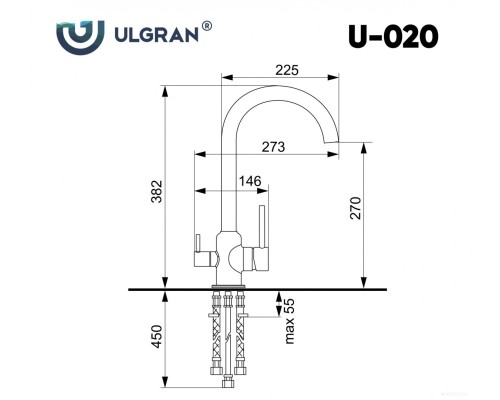 Смеситель Ulgran U-020 304 (нержавеющая сталь)