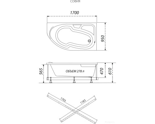 Ванна Triton София 170х95 правая (с каркасом)
