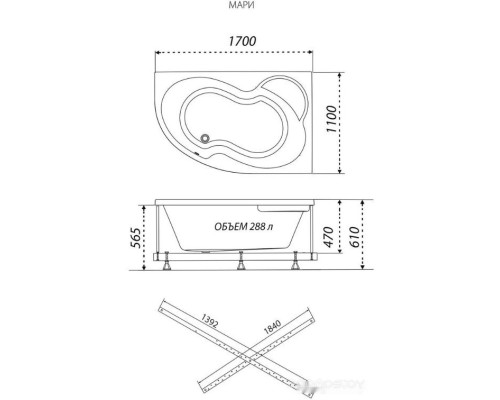 Ванна Triton Мари 170х110L (с каркасом, сифоном, экраном)