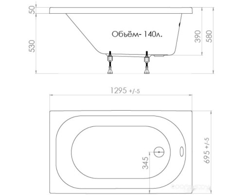 Ванна Triton Стандарт 130x70 (с ножками и экраном)