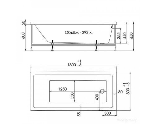 Ванна 1AcReal Palermo 180x80 (с ножками)