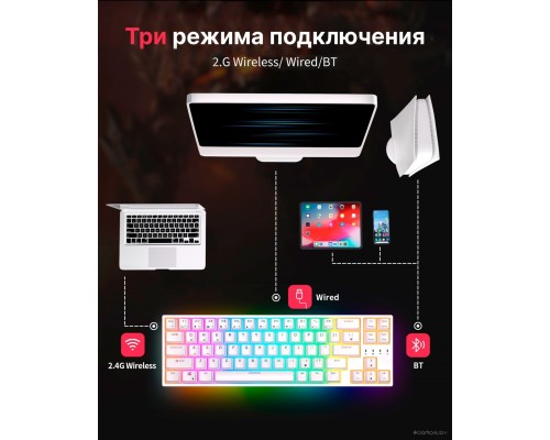 Клавиатура Royal Kludge RK68 Plus RGB (белый, RK Red)