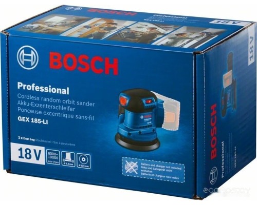 Шлифовальная машина Bosch GEX 185-LI Professional 06013A5021 (с 1-м АКБ, кейс)