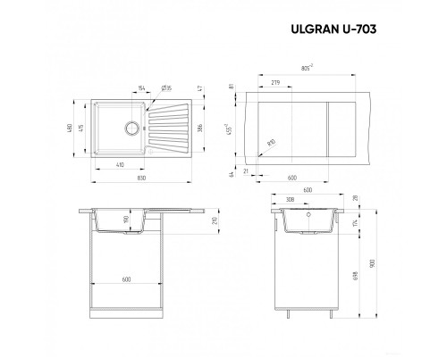 Кухонная мойка Ulgran U-703-328 (Бежевый)