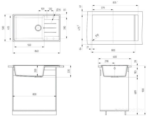 Кухонная мойка Ulgran Quartz Prima 860-07 (Уголь)