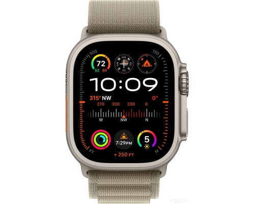 Умные часы Apple Watch Ultra 2 LTE 49 мм (титановый корпус, титановый/оливковый, текстильный ремешок размера S)