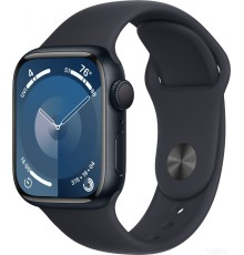 Умные часы Apple Watch Series 9 41 мм (алюминиевый корпус, полуночный/полуночный, спортивный силиконовый ремешок S/M)